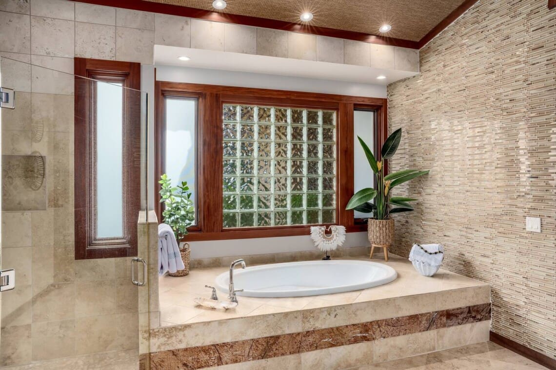 Luxury Bathroom 2 with Soaking Tub at Hale Mele in Mauna Lani